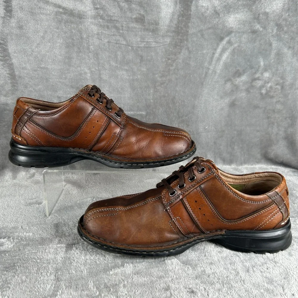 Clarks Mens Brown Leather Lace Up Bicycle Toe Oxford Shoes 70852 Size 9.5 M